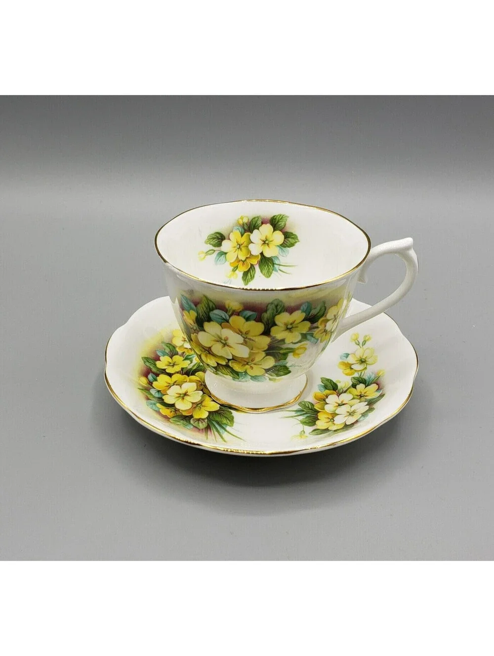 Vintage Royal Albert Teacup & Saucer Yellow Primroses Fine Bone China England